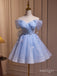 Princess Blue Tulle A-Line Ruffle Strapless Mini Homecoming Dresses, HM77