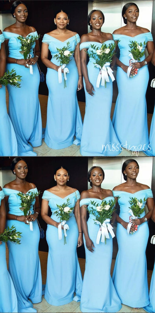 Simple Blue Mermaid Off Shoulder Long Bridesmaid Dresses Online, BL74