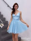 Women Gorgeous Blue Tulle A-Line Spaghetti Strap Mini Homecoming Dresses, HM18