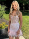 Sparkly Beading Feather See Through Pink Mini New Arrival Homecoming Dresses,HM163