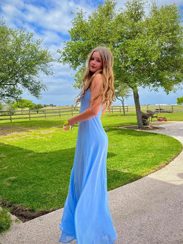 Elegant Blue Square Neckline Maxi Long Prom Evening Party Women Dresses ,ZX400