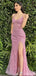 Hot Pink Women Classy Side Slit Mermaid Floor-Length Prom Dresses,ZX109