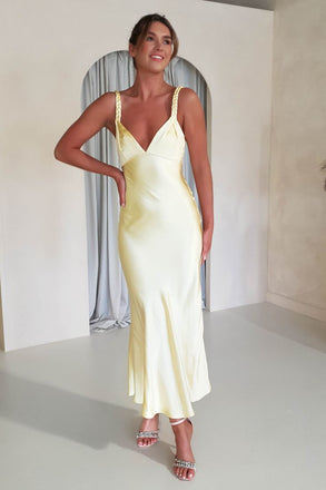 Yellow Women Spaghetti Strap Tea-Length Sweetheart Mermaid Prom Dresses,ZX86