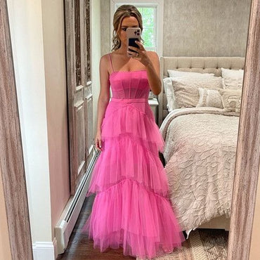 Pretty A-line Spaghetti Straps Maxi Long Prom Evening Party Dresses,ZX416