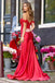 Sexy Red Off Shoulder Appliqued Long Side Slit Floor-Length Mermaid Prom Dresses,ZX53