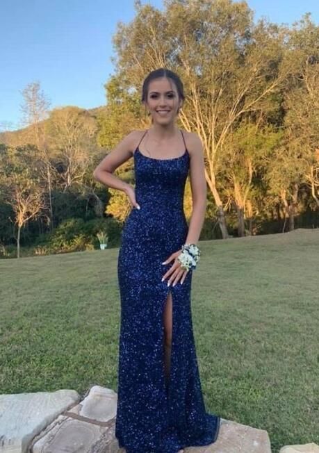 Sexy Blue Mermaid Spaghetti Straps Long Prom Dress Ideas, Evening Party Dresses,ZX446