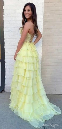 Popular Yellow A-line Sweetheart Maxi Long Party Prom Dresses,Evening Dress,ZX185