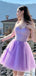 Purple Vintage Beaded Strapless Tulle A-Line Mini New Arrival Homecoming Dresses,HM177