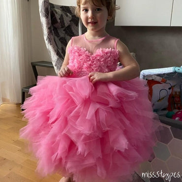 Lovely Sweetheart Pink Tulle Mini A-Line Flower Girl Dresses, ET08