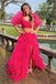 Gorgeous Hot Pink A-line Two Pieces Long Prom Dress Ideas, Evening Party Dresses,ZX493