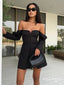 Elegant Black V-Neck Off Shoulder Fashion Mini Homecoming Dresses, HM64