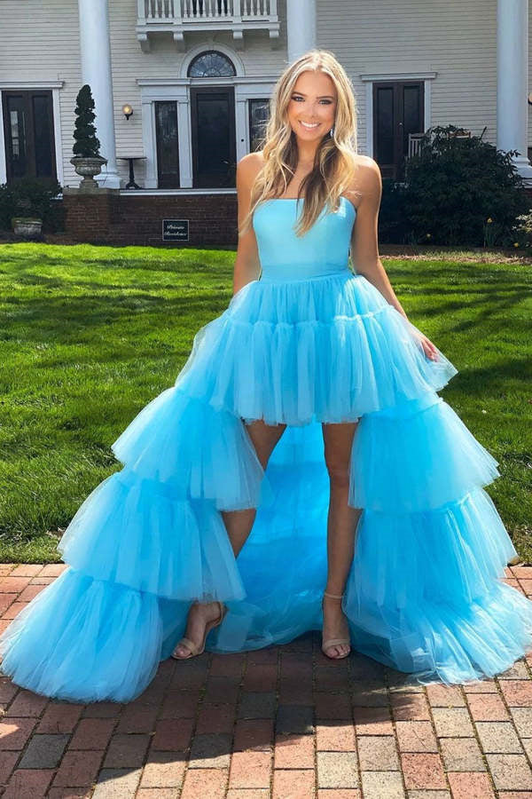 Gorgeous Blue A-line High Low Long Prom Dress Ideas, Evening Party Dresses,ZX492