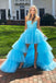 Gorgeous Blue A-line High Low Long Prom Dress Ideas, Evening Party Dresses,ZX492