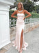 Pearl Pink Strapless Side Slit Pleat Satin Floor-Length Long Prom Evening Dress,ZX319