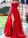 Sexy Red Flower Sweetheart Side Slit Floor-Length Popular Prom Dresses,ZX125