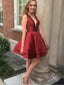 Appealing Burgundy V-Neck Spaghetti Strap A-Line Mini New Arrival Homecoming Dresses,HM181