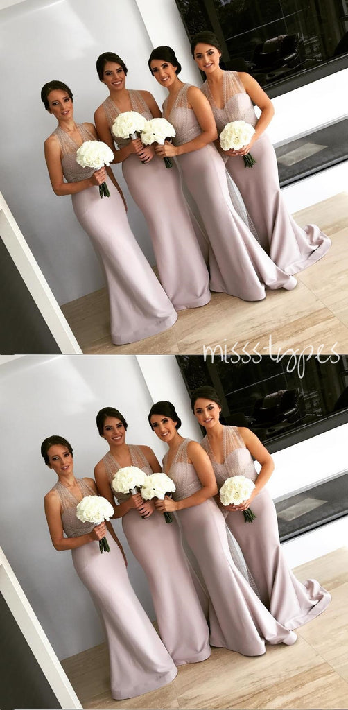 Coral Mermaid Halter Sweetheart Floor-Length Bridesmaid Dresses Online, BL62