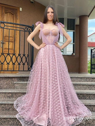 Women Blushing-Pink Spaghetti Strap Appliqued A-Line Prom Dresses,ZX77