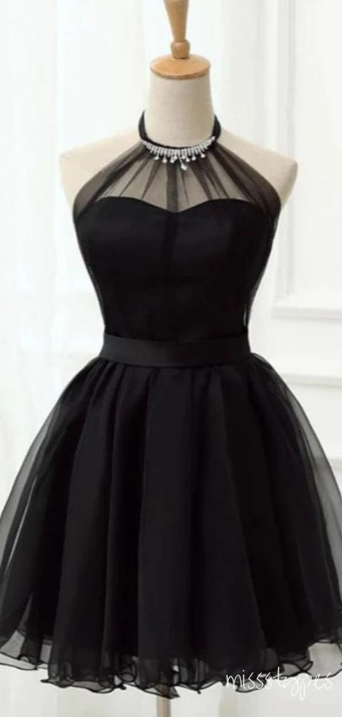 Halter Black Tulle Beaded Lady Mini New Arrival Homecoming Dresses,HM167