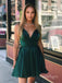 Velvet V-Neck Emerald Spaghetti Strap A-Line Women Mini Party Homecoming Dresses,HM216