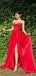 Sexy Red Beading Spaghetti Strap Side Slit Mermaid Long Prom Evening Dress,ZX320