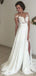 Lady Appliqued Flower Cap Shoulder White Side Slit Long Fashion Wedding Dresses,HS104