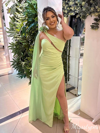 Sexy Green Mermaid One Shoulder Long Prom Dress Ideas, Evening Party Dresses,ZX455