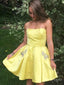 Yellow Beaded Strapless Pretty A-Line Mini New Arrival Homecoming Dresses,HM179