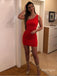 Simple One Shoulder Red Bodycon Women Flower Mini Party Homecoming Dresses,HM289