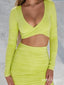 Lady Sexy V-Neck Bodycon Yellow Full Sleeve Mini Homecoming Dresses, HM31