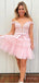 Cute Off Shoulder Ruffle Tulle Bow Pink Mini New Arrival Homecoming Dresses,HM165