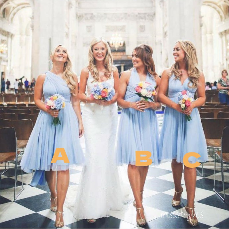 Blue Gorgeous Blue Tea-Length Empire Bridesmaid Dresses Online, BL93