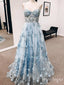 Blue Princess Sweetheart Spaghetti Strap Appliqued Floor-Length Mermaid Prom Dresses,ZX69