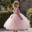 Beautiful Backless Pink A-Line Ball Gown Tulle Flower Girl Dresses, ET15