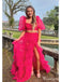 Gorgeous Hot Pink A-line Two Pieces Long Prom Dress Ideas, Evening Party Dresses,ZX493