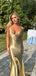 Graceful Brown Sleeveless Spaghetti Strap V-Neck Mermaid Long Prom Dresses,ZX38