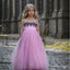 Hot-Pink Black Lace Spaghetti Strap Long A-Line Flower Girl Dresses, ET11