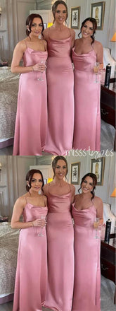 Pink Simple Soft Spaghetti Strap Floor-Length Bridesmaid Dresses Online, BL61