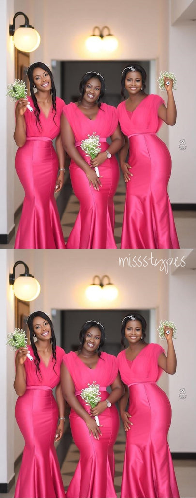 Mermaid Pink Empire Beautiful Pleat Long Bridesmaid Dresses Online, BL72