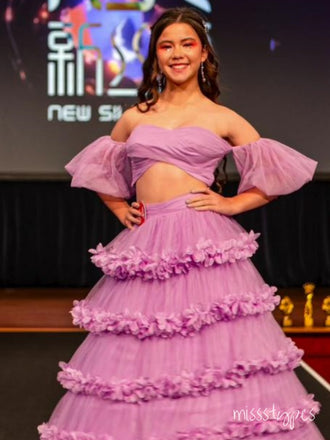 Pink Cake-dress Strapless Ruffle Long Women Evening Prom Evening Dress,ZX239