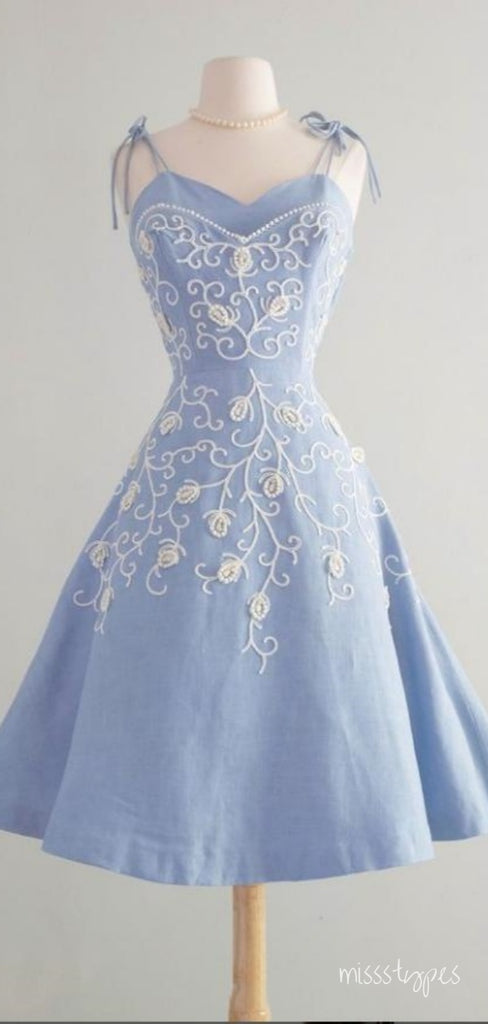 New Arrival Blue Appliqued Spaghetti Strap A-Line Women Mini Party Homecoming Dresses,HM252