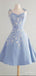 New Arrival Blue Appliqued Spaghetti Strap A-Line Women Mini Party Homecoming Dresses,HM252