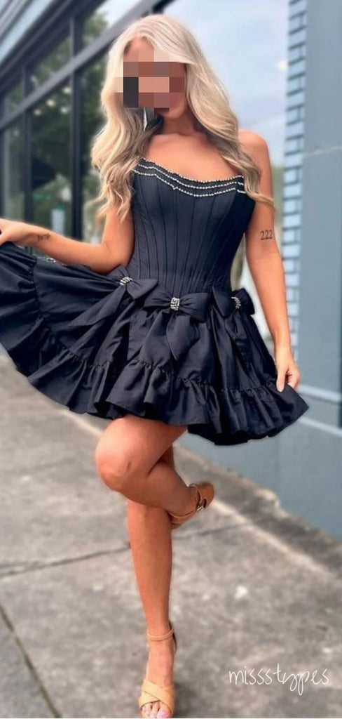 New Arrival Sexy Black Strapless Ruffle Women Mini Party Homecoming Dresses,HM266