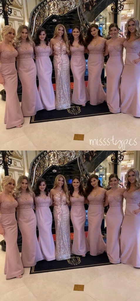 Pink Appliqued Classy Women V-Neck Long Bridesmaid Dresses Online, BL73