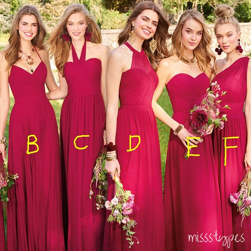 Mismatched Red A-Line Women Long Bridesmaid Dresses Online, BL23