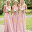 Elegant Mismatched Blushing-Pink Soft A-Line Long Bridesmaid Dresses Online, BL33