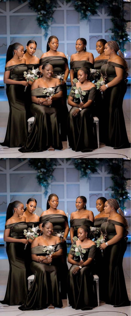 Black Women Beautiful Off Shoulder Mermaid Satin Bridesmaid Dresses Online, BL127