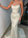 Beaded Unique Strapless White Satin Mermaid Long Prom Evening Dress,ZX318