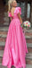 Rose Red Ruffle V-Neck Long Front Slit Satin Evening Prom Evening Dress,ZX205