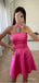 Beading Halter Rose Red Strapless Vintage Mini Women Homecoming Dresses,HM104